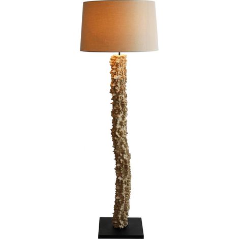Lampadaire en bois flotté et abat-jour en lin blanc H150 cm - Luminaire sur pied rustique E27 - PANGIVO (1/5)