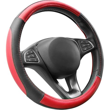 Housse de volant universelle antidérapante en microfibre et cuir, M (37-38cm), rouge et noir (1/5)