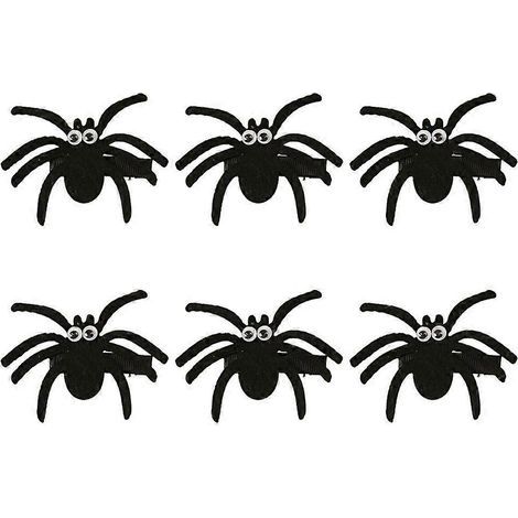 Set mit 6 schwarzen Haarspangen in Spinnenform, Kostümaccessoires für Halloween und Partys, lustige Haarspangen für Kinder – 6 x 6 cm – Schwarz (1/3)
