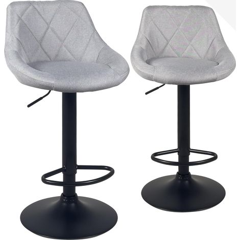 Ensemble de 2 chaises de bar Luti rembourrées en tissu, avec repose-pieds, hauteur réglable et pieds pivotants à 360°, couleur noire. (1/5)