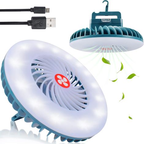 Ventilateur Lampe Camping LED, Lampe à LED Portable 2 en 1 avec Ventilateur de Plafond, Lanterne de Camping Rechargeable USB pour l'Extérieur, Bureau (1/5)