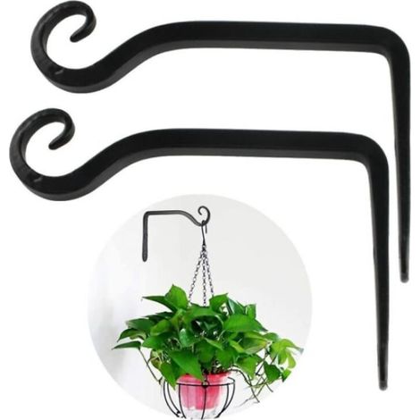 Lot de 2 supports à plantes noirs, supports à fleurs suspendus, crochets muraux en fer. (1/5)