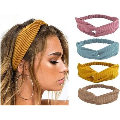Lot de 4 bandeaux à cheveux pour femme - Nœud croisé - Élastiques - Accessoires cheveux pour femmes et filles (1/5)