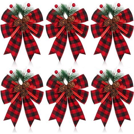 Christbaumschleifen - Weihnachtsschleifen - Schleifen aus rotem Samtband - Schleifen aus Tannenzapfenband - Christbaumkranzdekorationen (1/5)