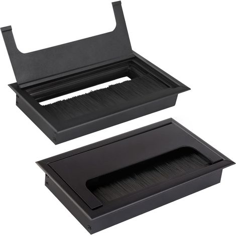 Juego de 2 pasacables rectangulares de aluminio - 160 x 80 mm - Para muebles, escritorios y encimeras - Negro (1/5)