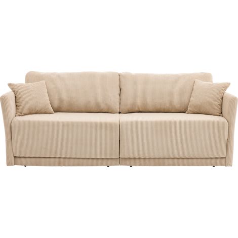 Divano letto trasformabile in velluto a coste beige HOMVRA (1/5)