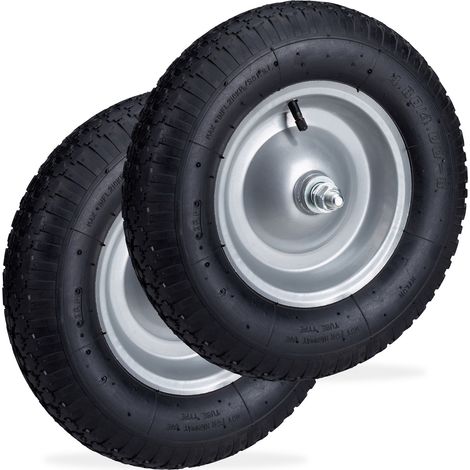 2 Ruedas de carretilla, Neumático de recambio con eje, Llanta de acero, 120 kg, Negro (1/6)