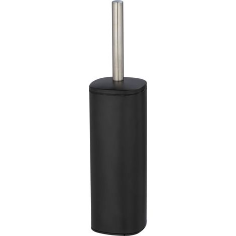 WENKO Brosse WC fermée Alassio, design fermé, brosse WC noire, Acier, 9,3x39,2x9,3 cm, Noir mat (1/5)