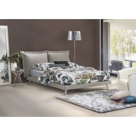 Talamo Italia Lit double Ludovica, Lit fixe en tissu avec pieds, 100% Made in Italy, convient pour matelas 160x190 cm, Gris, avec emballage renforcé (1/2)