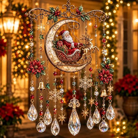 Attrape-soleil carillon Noël acrylique Modèle D Père Noël lune traîneau 15 cm 88 g – Livraison gratuite
