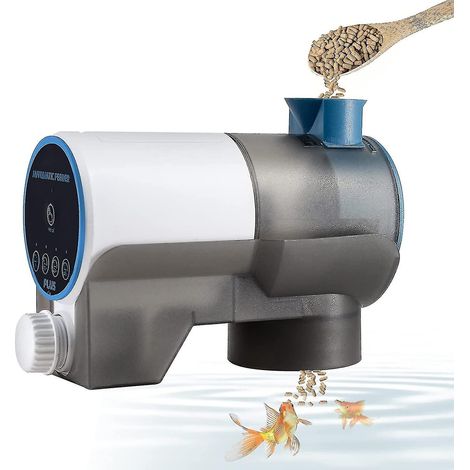 Distributeur automatique de nourriture pour poissons avec programmation facile à comprendre, incluant un support pour fixation sur un aquarium ouvert (1/5)