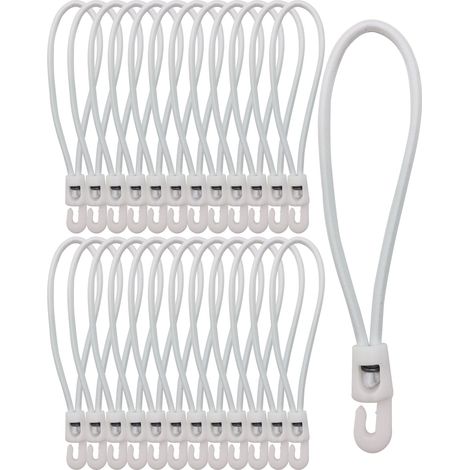 Lot de 25 tendeurs en caoutchouc avec crochets - 15 cm - Multifonctionnel - Avec crochet - Pour bâches de camping, bâche de remorque, bâche de piscine (blanc) (1/5)