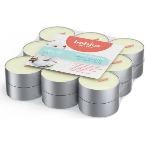 Bougies chauffe-plat parfumées Fresh Cotton True Scents de Bolsius, 18 pièces