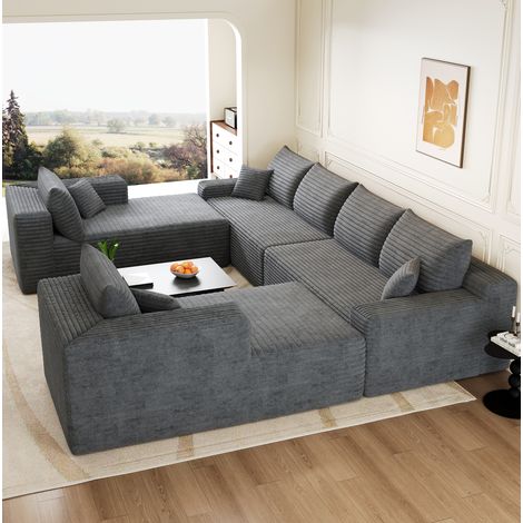 Divano modulare senza struttura in velluto a coste grigio scuro 302 x 242 cm MODENUIT (1/5)