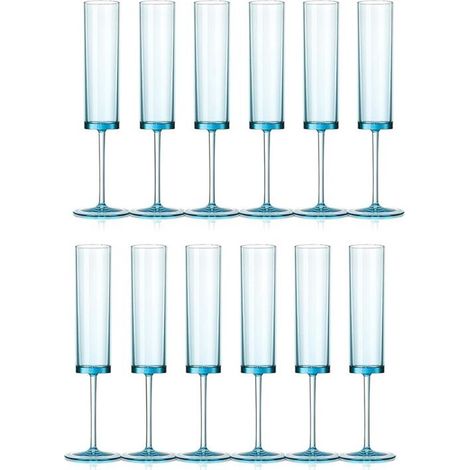 12er-Packung Champagnerflöten (177 ml), quadratische Champagnergläser, Stielgläser, wiederverwendbare Hochzeits-Sektgläser, blau (1/4)