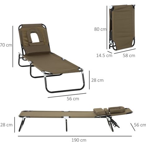 Transat balcon pliable marron 190x56x28cm,tissu oxford imperméable,fenêtre lecture design compact
