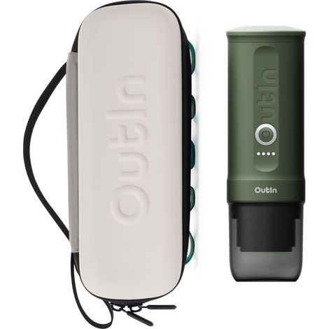 Kit OutIn Nano Macchina Espresso Elettrica Portatile + Custodia EVA - Verde Foresta - Camping, Viaggio
