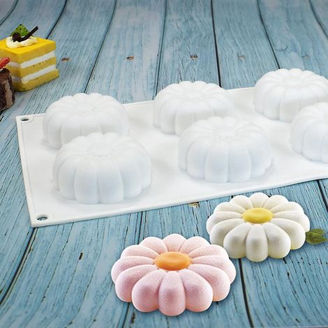 moule  Gteau Mousse Tournesol 6 Liens Moule  Chocolat Dessert Pudding Moule En Silicone Moule  Bougie Moule  Pltre (1/5)
