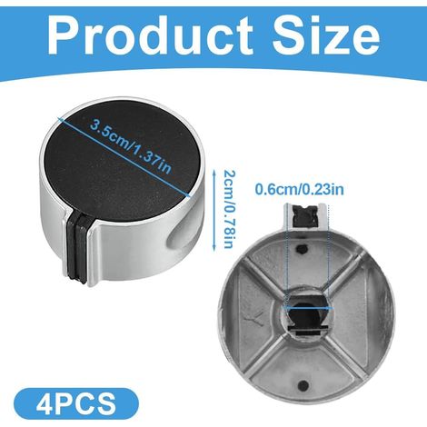 Set of 4 hob knobs, 6mm shaft rotary knob, universal gas cooker replacement accessories (1/4)