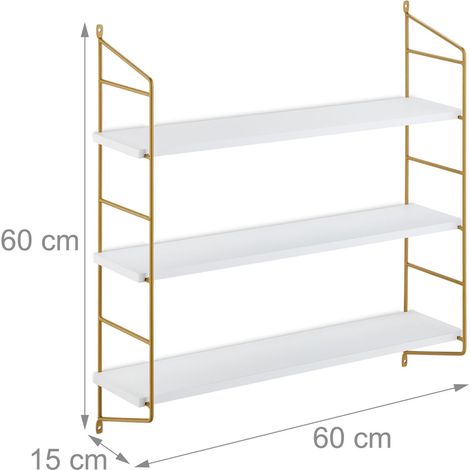 Mensola da parete a 3 livelli moderna decorazione salotto cucina 90 x 20 x 60 cm in metallo dorato 130012740