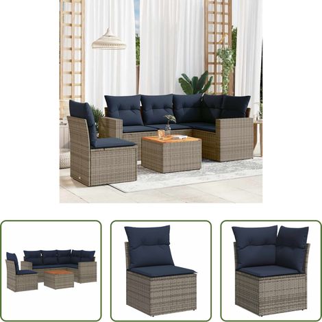 vidaXL Rattanmöbel - 6-tlg. Garten-Sofagarnitur mit Kissen Grau Poly Rattan (1/5)