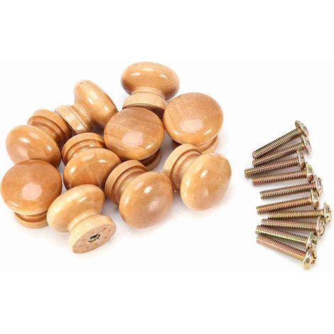 Poignée de tiroir Bois naturel Lot de 10 boutons ronds M 28mm pour placard cuisine meuble robuste design ergonomique facile à installer (1/5)