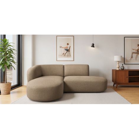 Ecksofa Designersofa BABETTE in Stoff Lins Hellbraun Ottomane Links