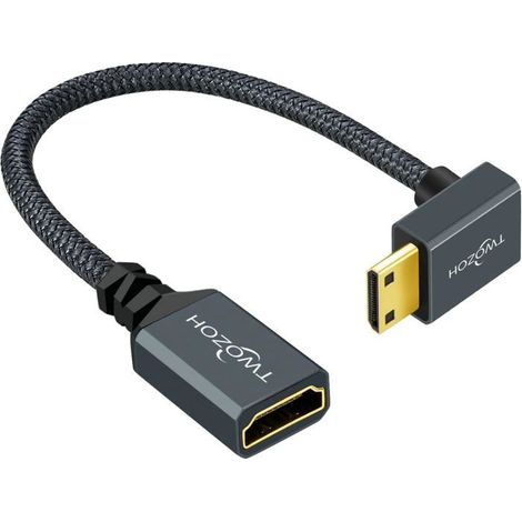 Adaptateur Mini HDMI vers HDMI 0,2M-KAL-Nylon Tressé,Angle 270°,Mâle Mini vers Femelle HDMI,4K,3D,1080P (1/5)