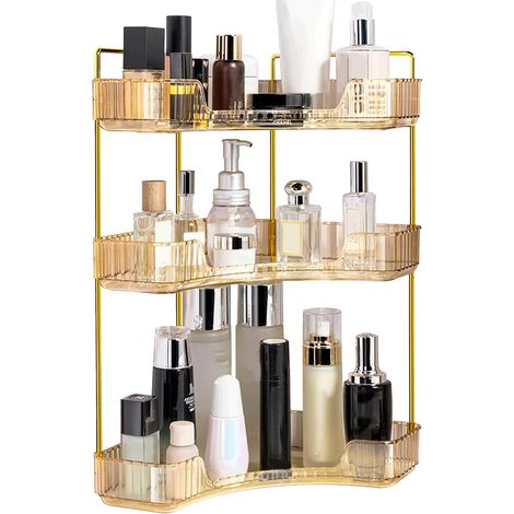 Boîte de rangement cosmétique, boîte de rangement cosmétique à trois compartiments, boîte de rangement multifonctionnelle, or