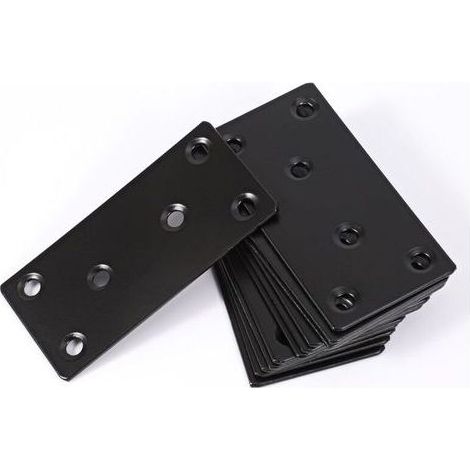 Lntyq 12 x Connecteurs plats noirs, plaques métalliques percées, connecteurs en bois, plaques de connexion, plaque en acier perforée, supports métalliques pour meubles, 80x40x2mm (1/5)