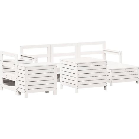 Maison Exclusive - 7-tlg. Garten-Sofagarnitur Weiß Massivholz Kie