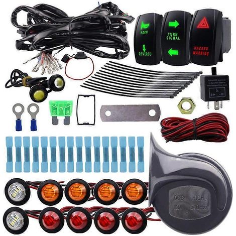 Kit de clignotants avec avertisseur sonore, feu de recul, feu de détresse, relais et fusible pour UTV/VTT (1/5)