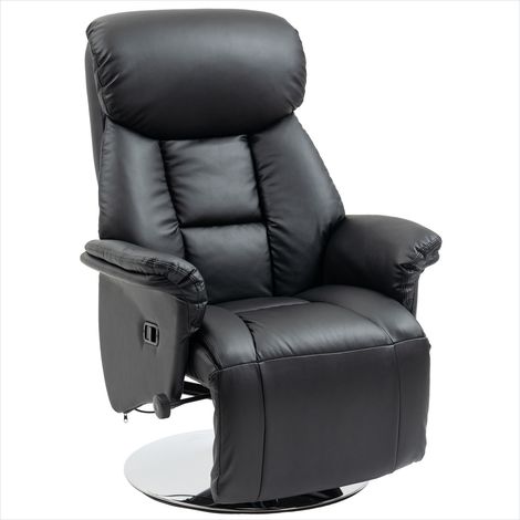 Fauteuil relax pivotant 360° en polyuréthane noir avec repose-pieds réglable, inclinaison 130°, charge max 150 kg (1/5)