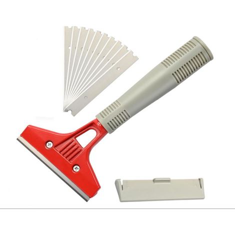 Lot de 1 Industry Grattoir avec 10 Lames, Grattoir Plancha \u200bpour Papier Peint, Grattoirs pour Vitre, pour Colle, Carrelage de fenêtre, Voiture, Miroir, Nettoyage, Rouge (1/5)