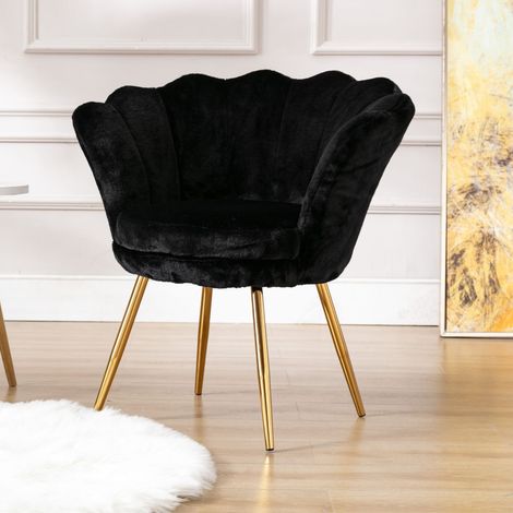 Wahson Fauteuil en Velours, Fauteuil de Salon Moderne Chaise Coquillage avec Pieds Métal Fauteuil Scandinave pour Chambre, Noir (1/5)