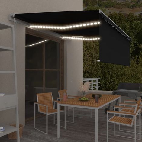 Auvent automatique store capteur de vent et LED 4x3m Anthracite