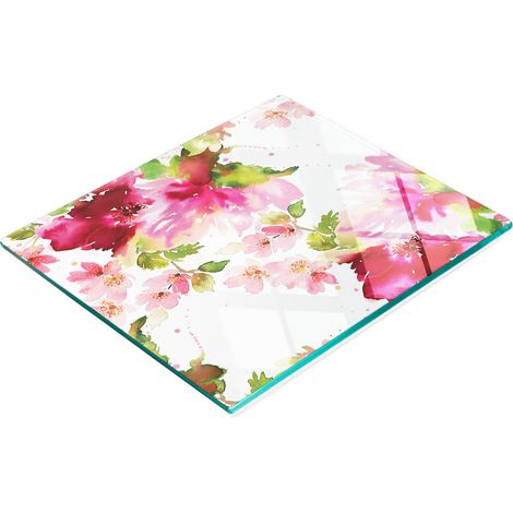Tagliere da cucina decorativo in vetro con fiori ad acquerello, 60x52 cm (1/5)