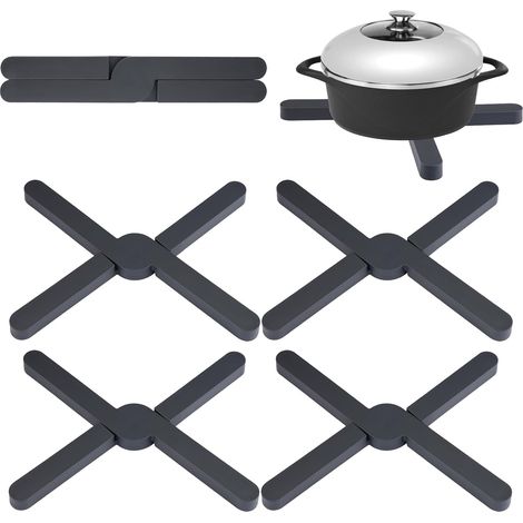 Lot de 6 sous-verres pliables en silicone en forme de X (noir), couverture de 20 cm, résistants à la chaleur et antidérapants, pour casseroles et ustensiles