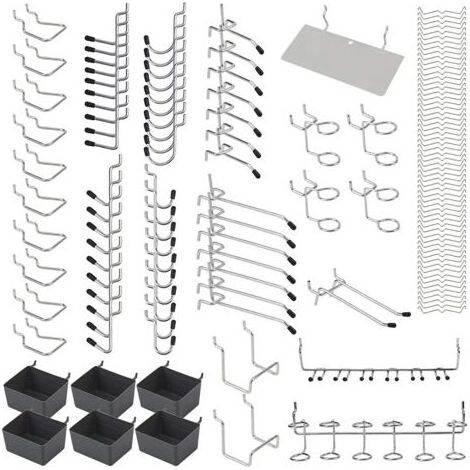 Lot 140 crochets métal pour panneaux perforés, rangement outils suspendus, 5 tailles, organiseur d'atelier et garage (1/5)