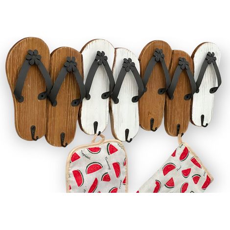 Hakenleiste Sandalen MR91 Garderobenleiste Holz Metall Weiß Handtuchhalter 60 cm Garderobenhaken Garderobe Wand Handtuchhaken Vintage
