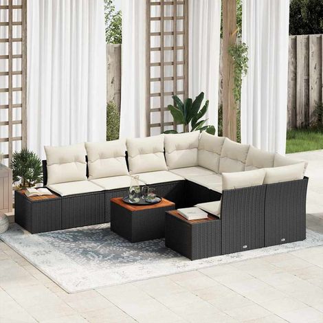 vidaXL Set Divano da Giardino con cuscino 9 pcs Nero Poly Rattan (1/5)