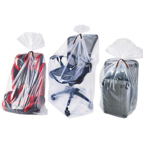 Lot de 3 sacs de rangement extra larges en plastique transparent de 110 x 150 cm, avec 3 attaches, poches plates épaisses et robustes pour chaises de bureau/siège de voiture/valise/rangement grenier (1/5)