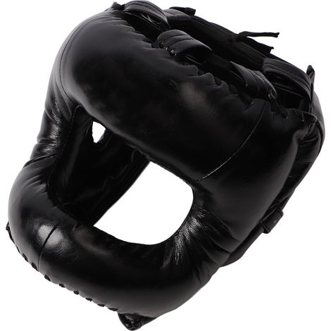 Schwarzer Boxhelm, Rundumschutz, große Größe, aus stoßdämpfendem Polyurethan, ideal für das Sporttraining. (1/5)