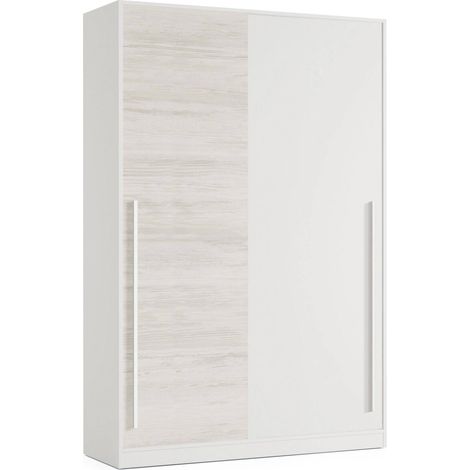 Guardaroba 2 ante Downey, Armadio per camera da letto, Mobile con barra appendiabiti e 3 ripiani, 120x50h200 cm, Bianco anticato (1/5)