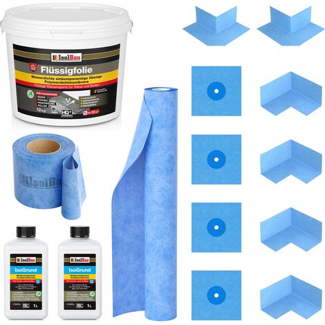 Kit d'étanchéité 606B, film liquide 12 kg, tapis 3 m, Isogrund 2 L, ruban adhésif 20 m, 4 coins, 4 manchettes (1/5)