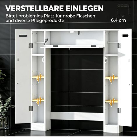 Mueble para baño sobre WC con 2 armarios, cajón, portarrollos y estantes ajustables en MDF blanco (1/5)
