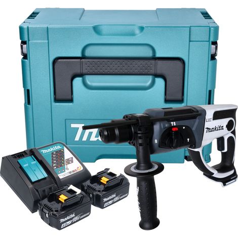Marteau perforateur sans fil Makita DHR 202 RMJW 18 V 20 mm 2,0 J blanc + 2 batteries 4,0 Ah + chargeur + Makpac
