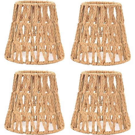 4pcs Small Bohemian Rattan Lampshades, Hand Woven Rope Rattan Lampshades, Natural Rattan Lampshades, Rattan Lampshades for Table Lamp, Floor Lamp, Ceiling Light, Mirror Lamp (1/5)