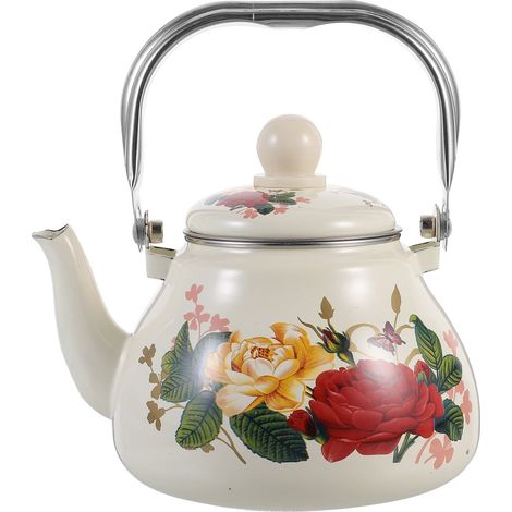 Bouilloire Émaillée - 1 L - Compatible Plaque À Induction Et Gaz - Motif Floral Vintage - Usage Cuisine Maison Bureau (1/4)