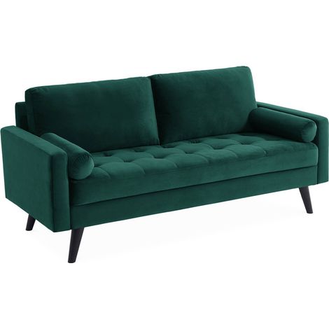 3-seater fabric sofa with vintage style Dark Green - Ivar